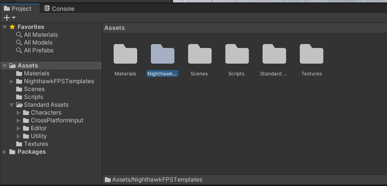 Nu er Nighthawk FPS Templates tilføjet til dit Unity-projekt!